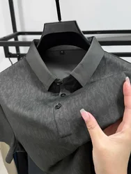 High end brand fashion ice silk printed short sleeve POLO shirt men's 2024 summer new trend lapel T-shirt comfortable cool top