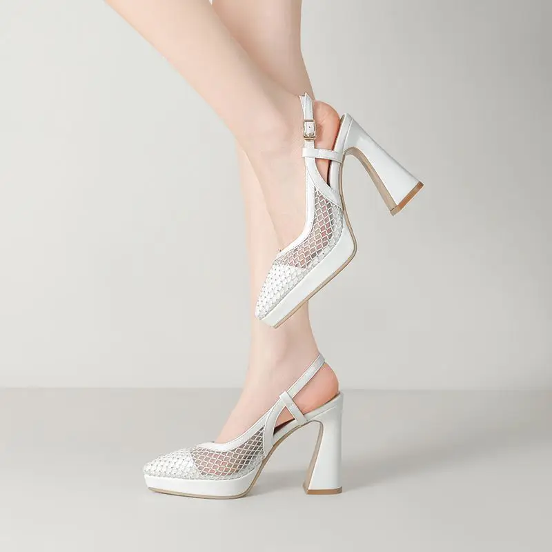 ORCHALISA Back Buckle Sandals Ladies Pointed Toe 12cm High Heel 2cm Platform Summer Dating Footwear Sizes 42 43