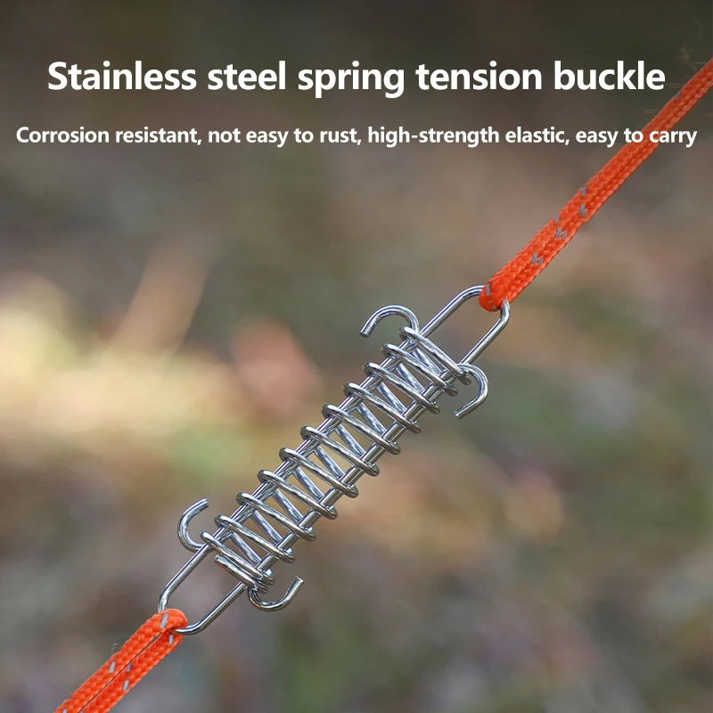 1/4/5Sets Camping Tent Wind Rope Spring Buckle Tent Tensioner Outdoor Deck Pegs With Carabiner Clips Awning Tightener Fixed Hook
