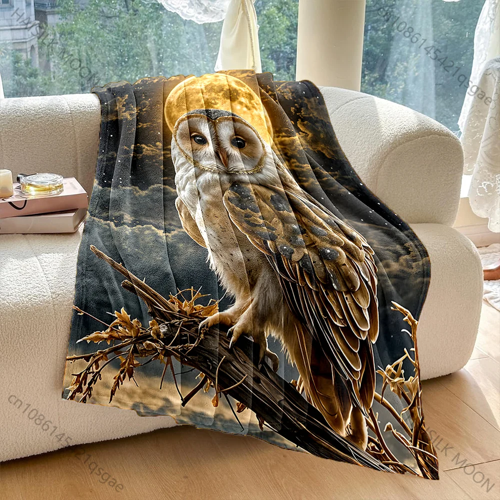 Moonlit owl full moon branch stars Print Adult Children Warm Blankets Home Travel Car Soft Comfortable Suitable for all seasons