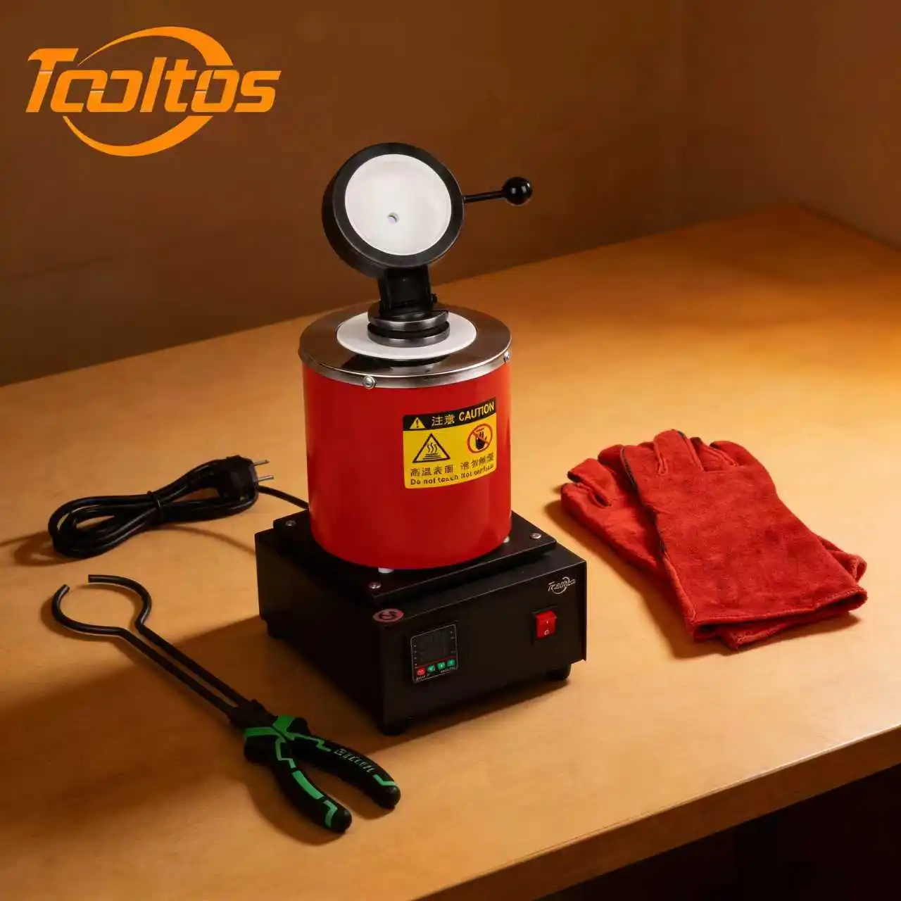 TOOLTOS 1800W Digital Gold Melting Furnace 1150C Electric Smelter with Graphite Crucible for Gold Silver Copper