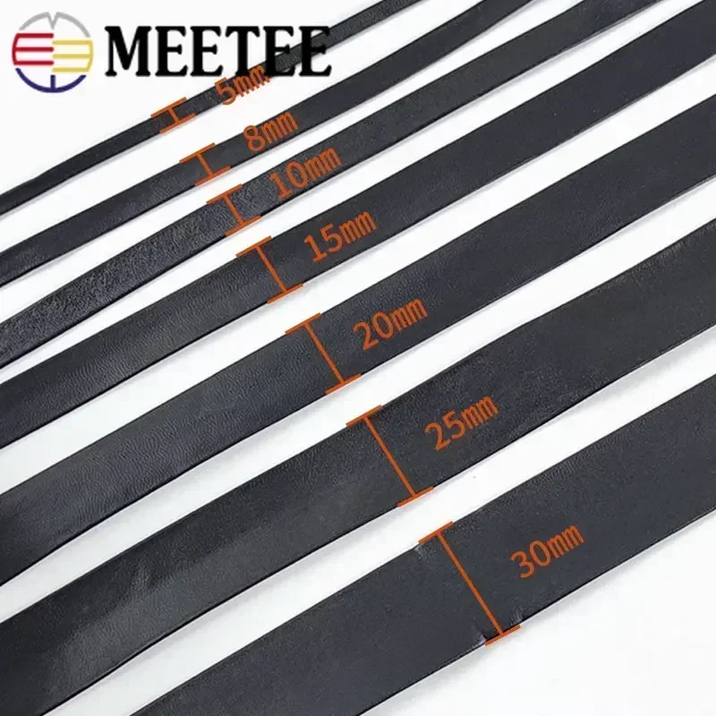 5M Meetee 3-50mm Black PU Soft Leather Ribbon Band Bag Strap Belt Cords Necklace Jewelry Decor Webbing Rope DIY Sewing Material