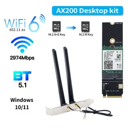 3000Mbps Tri band AX210 WiFi6 Bluetooth5.2 M.2 A + E Key To M.2 M Key NVMe SSD Port Wireless Network Wlan Wifi Card Adapter