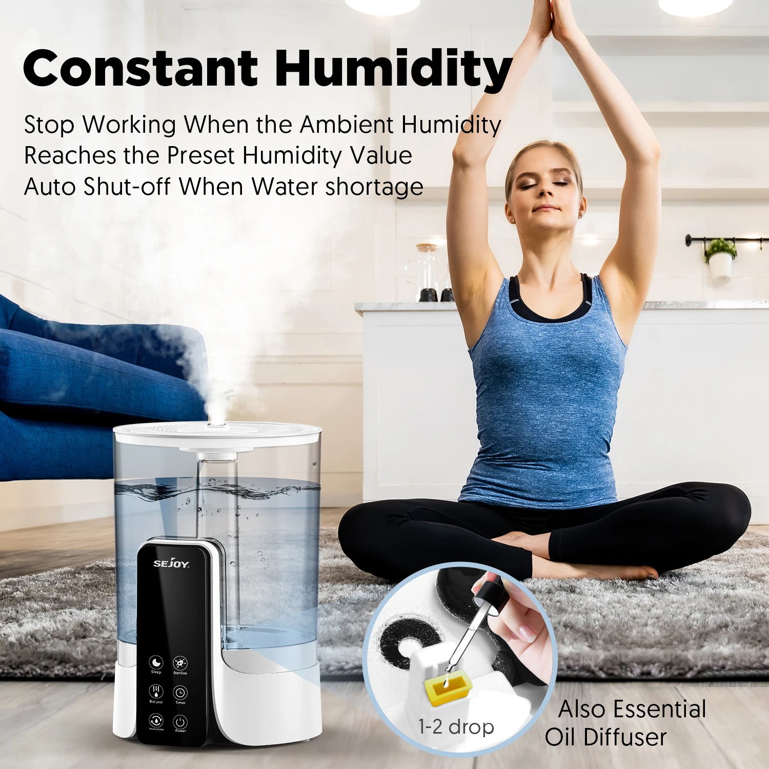 110-220V 6L Perfume Air Humidifier Home with LED,Intelligent timing,Digital Display,26db,Portable Desk Humidifiers for Bedroom