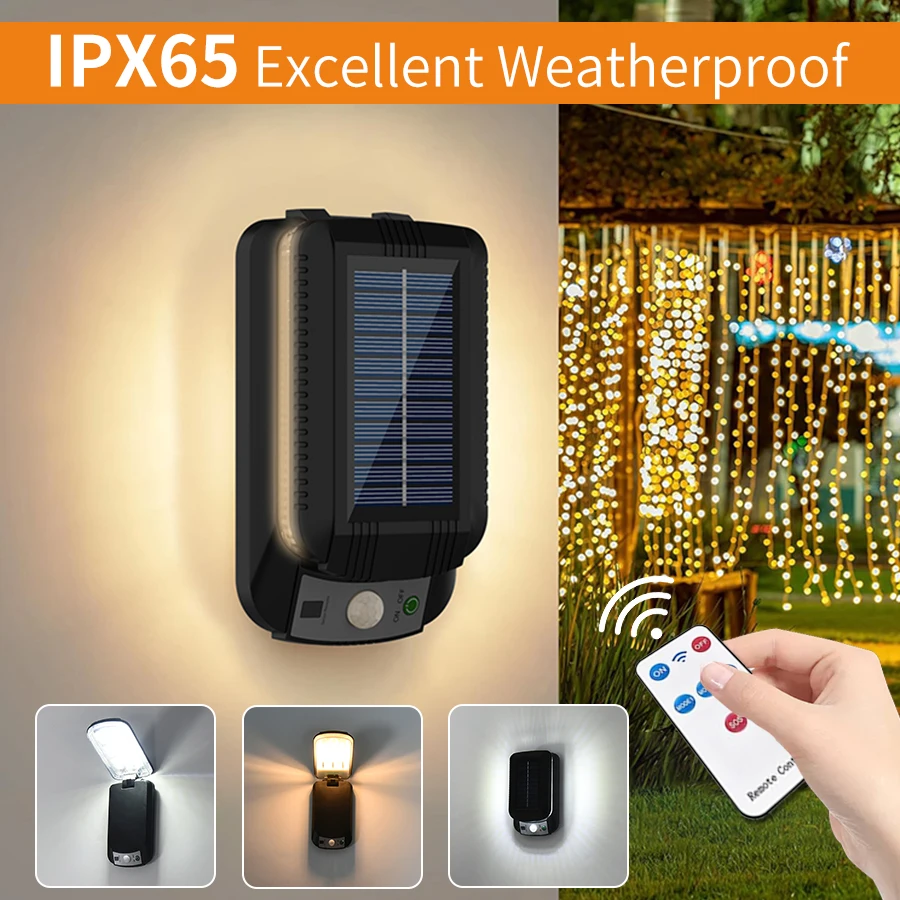 

Складной солнечный уличный светильник с PIR-датчиком движения, пульт дистанционного управления, водонепроницаемый, 3 режима яркости для сада, двора, уличного настенного светильника