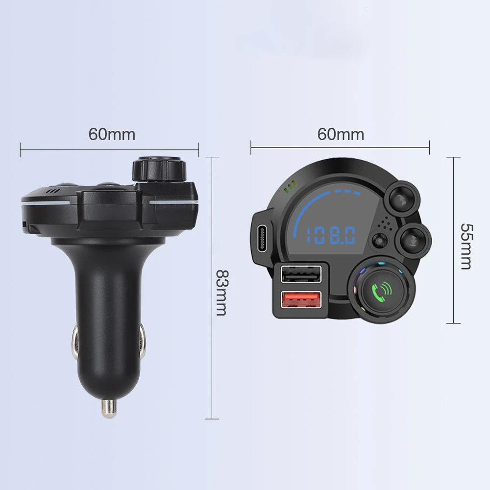 Bluetooth 5.3 FM Transmitter Handsfree Car AUX Radio Modulator MP3 Player with QC3.0 & PD20W Fast Charge Adapter Car Accessories