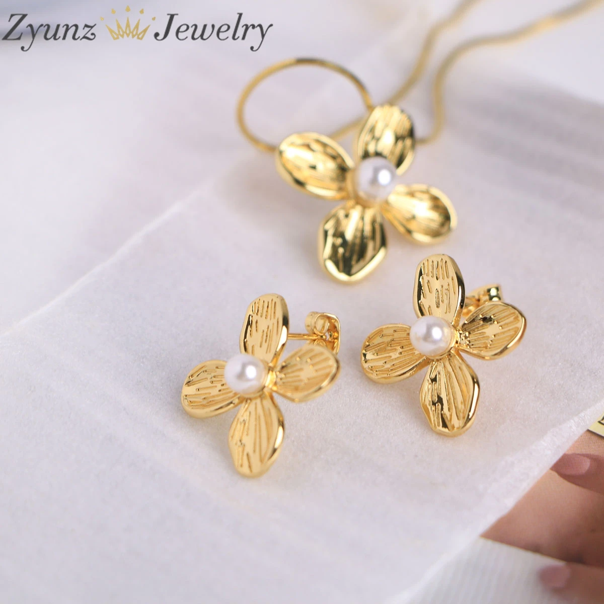 5Set, Dainty Gold Color Flower Pendants Necklaces Earrings Sets for Women Delicate Wedding Jewelry Set Wholesale