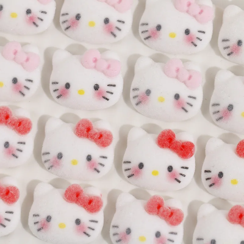 5pcs New Year's Flocking Red Bow Pink Cat Head Resin flatback Phone Case Hair Clip DIY Jewelry Accessories