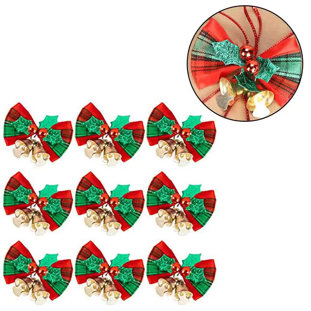 1/10pcs Christmas Tree Bows Ornament With Small Bell DIY Bows Craft Christmas Tree Decoration Hanging Decorations