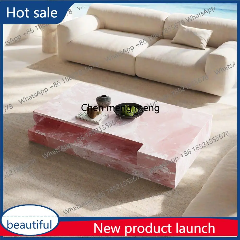 

M46 "Розовый нефритовый мраморный журнальный столик - Роскошный прямоугольный дизайнерский чайный столик из шиферного камня, центральная часть гостиной на заказ"