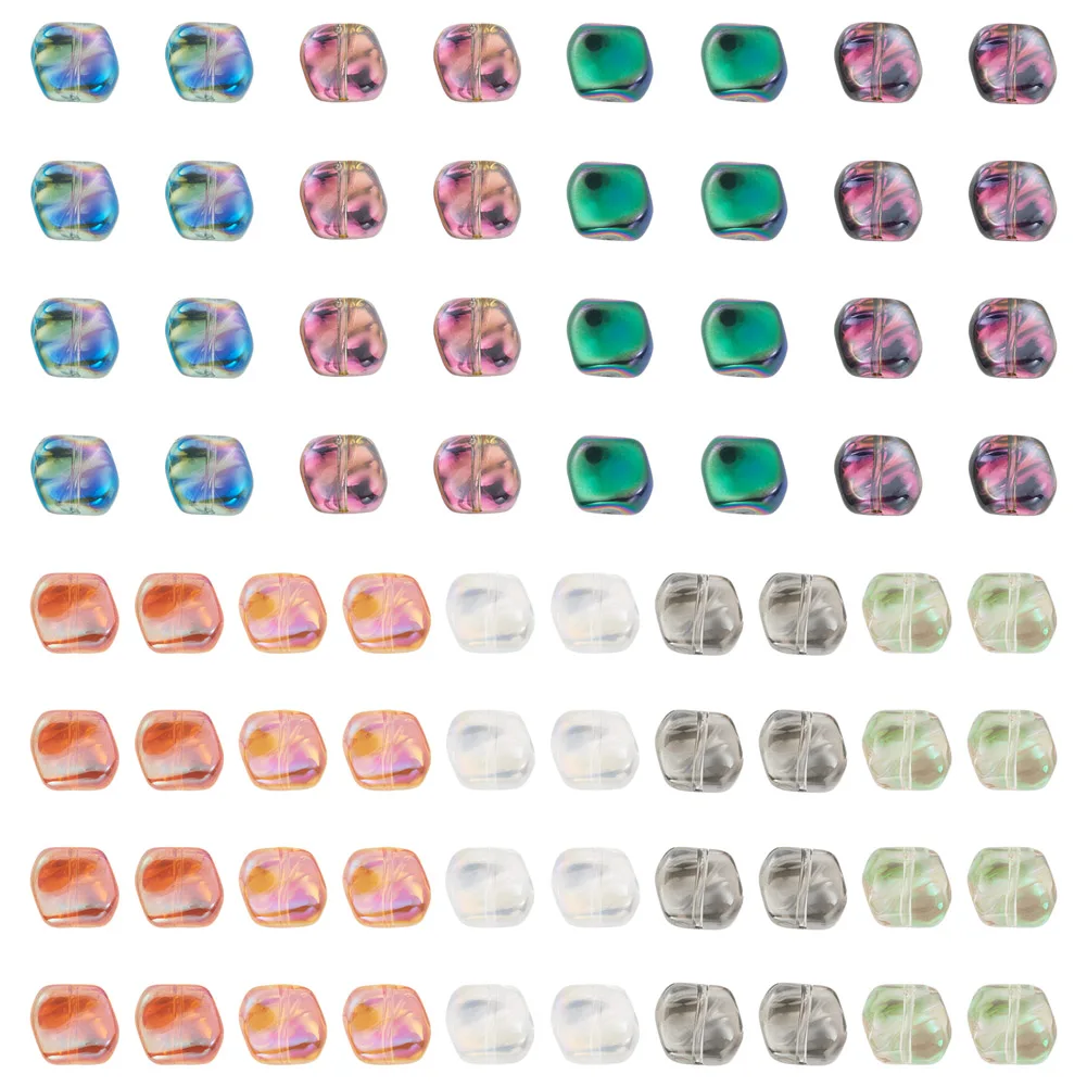 72Pcs Electroplate Transparent Glass Beads AB Color Twisted Square Spacer Bead For DIY Jewelry Making Necklace Accessories