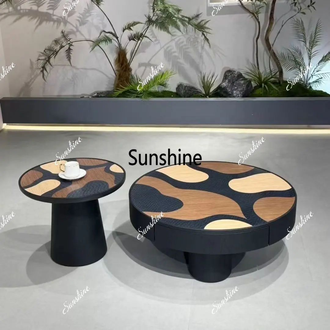 

Modern light luxury round coffee table medieval style living room household minimalist high-end coffee table