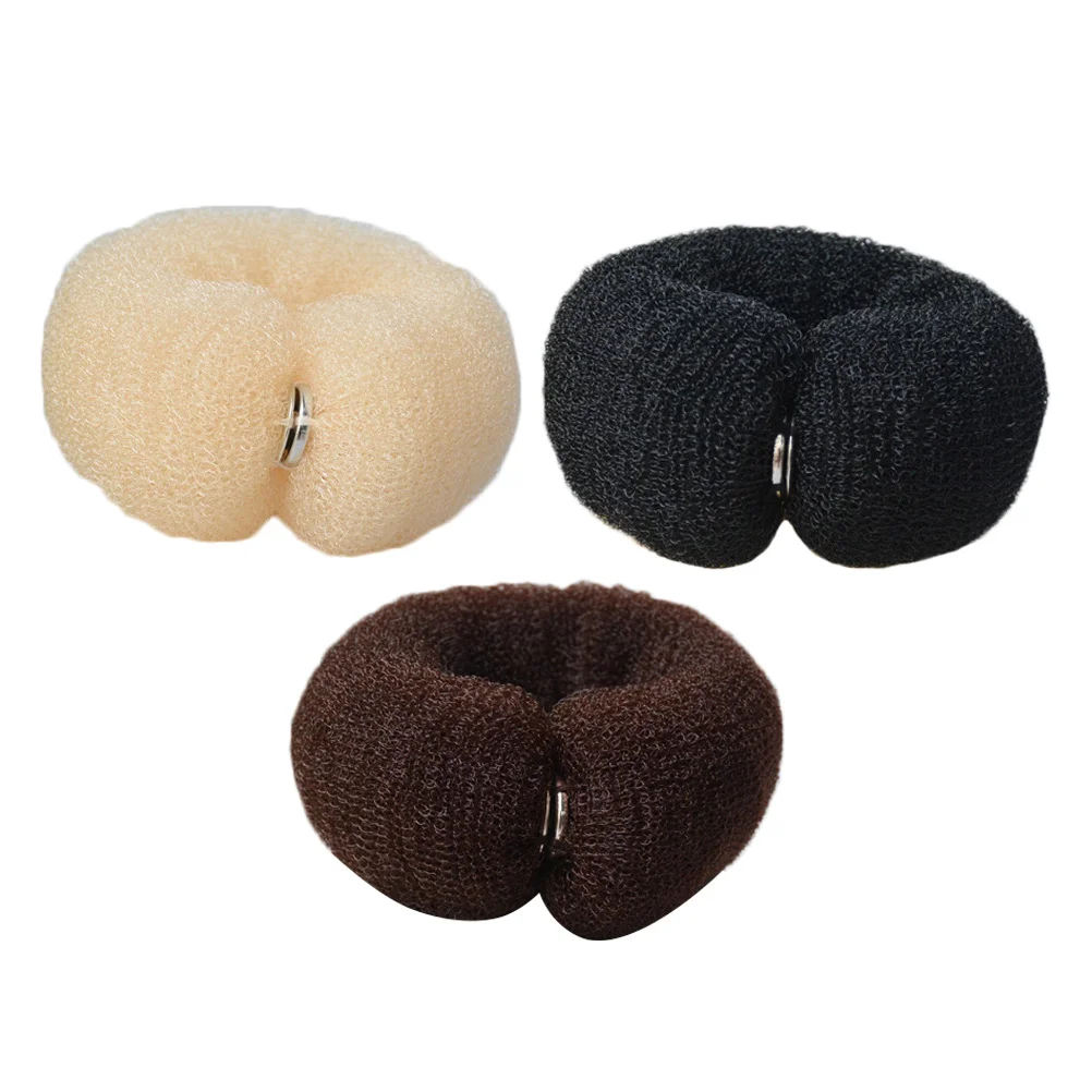 

3pcs Bun Makers Long Styling Tools Donut Elastic Nylon Hair Rings Beige Hairband Practical Buckle Design