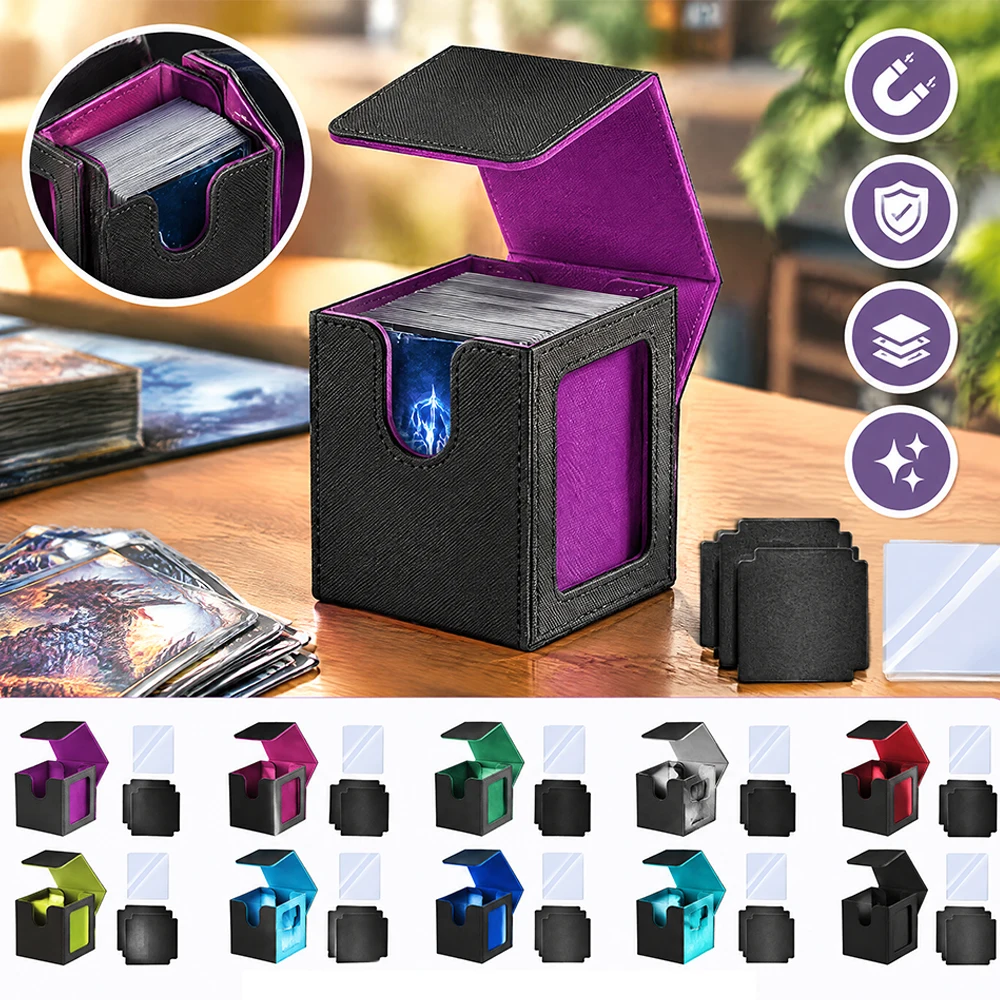 PU Leather Deck Box with Window Vertical Card Storage Case Trading Card Holder with Divider 35PT Card Sleeve Gifts