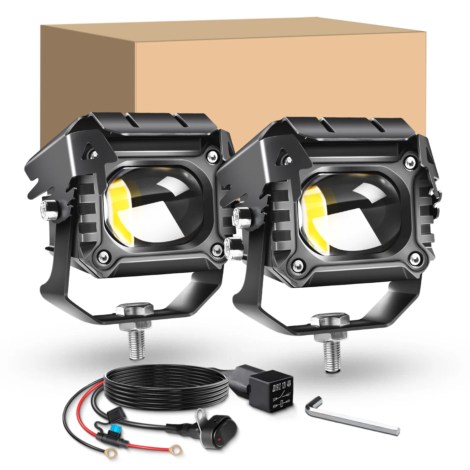 

2pcs Motorcycle LED auxiliary light,waterproof and dustproof light with Rocker Switch Wiring,white light for Off-Road, ATVs, etc