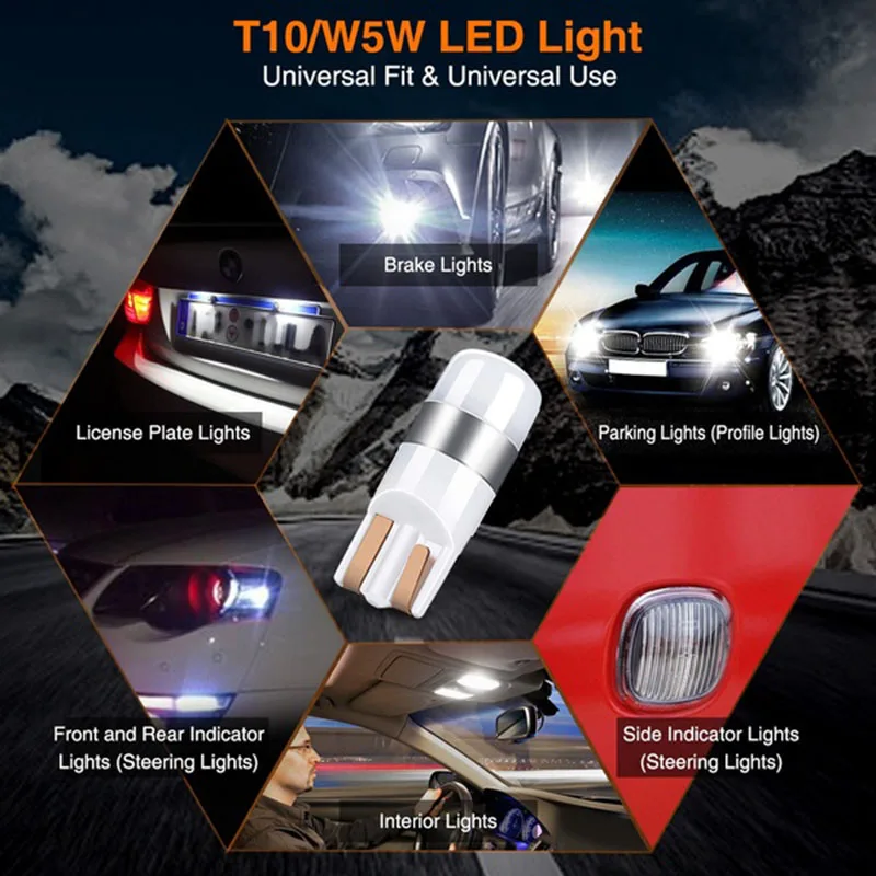 SMD LED 자동차 주차등, 4X 오류 T10 전구, 캔버스 3030, 흰색 6000K