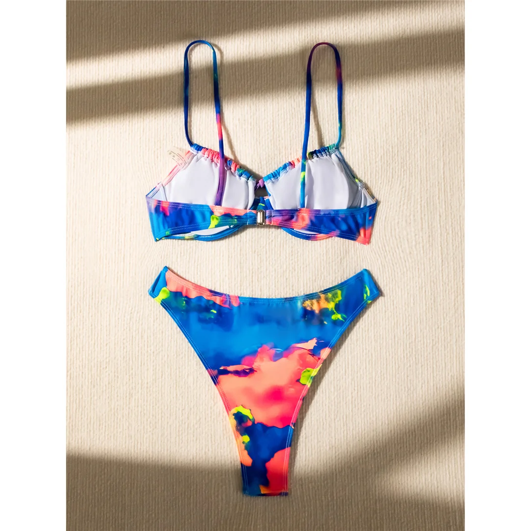 Bunter, bedruckter, mit Bügel verstärkter brasilianischer Bikini, Damen-Badeanzug, zweiteiliges Bikini-Set, Badebekleidung, Badeanzug, Schwimmkleidung V5340 – Detail 14