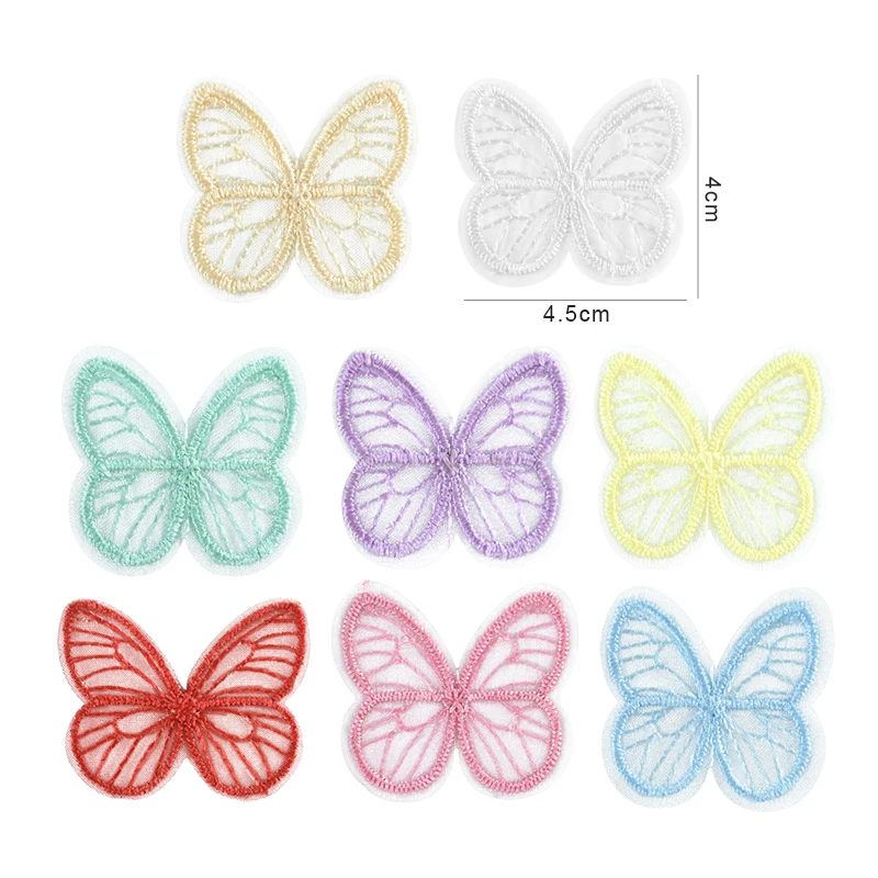 10/50Pcs 4.5*4cm Embroidered Mesh Butterfly Cloth Patches Appliques DIY Clothes Headwear Sewing Supplies Hair Clips Accessories