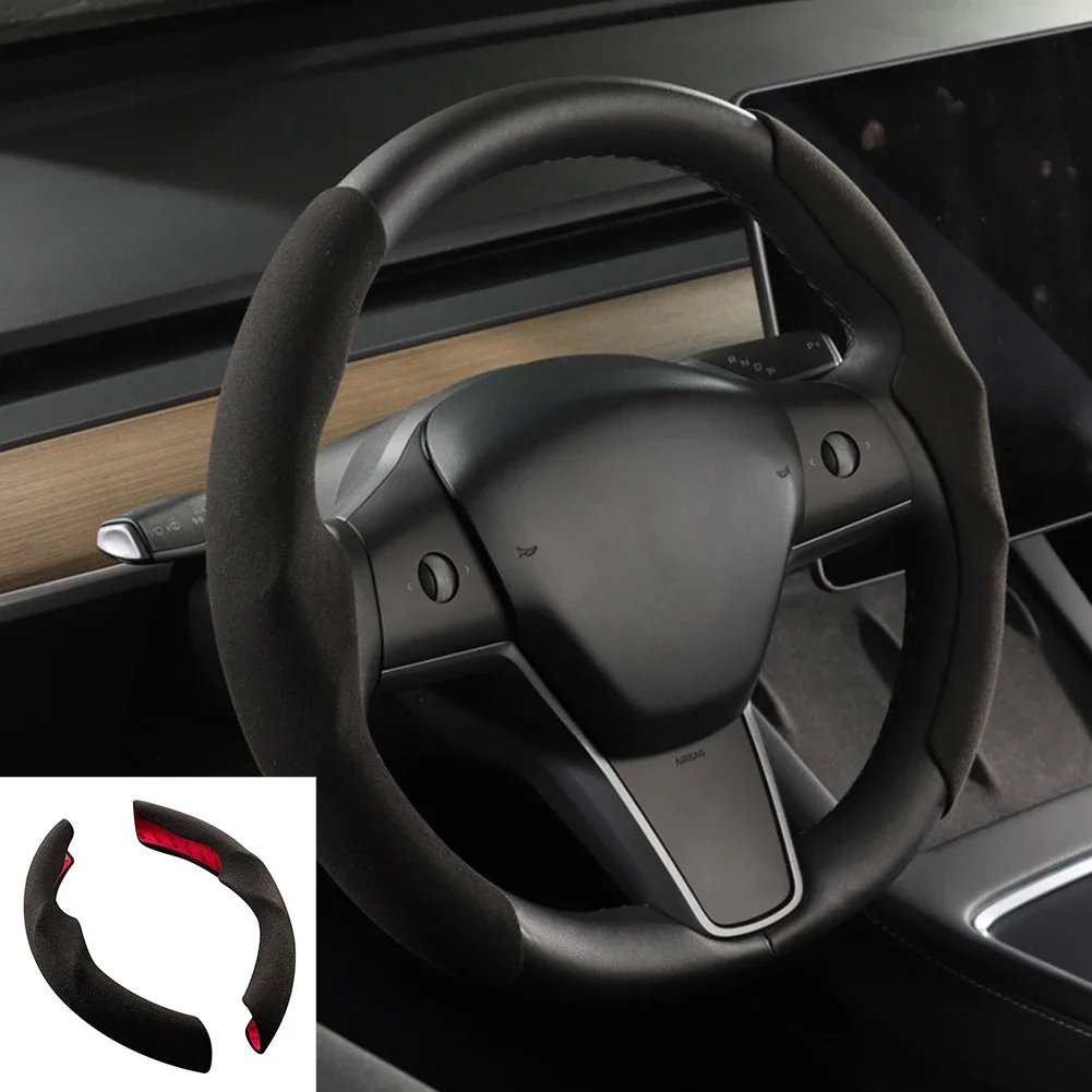 Per coprivolante Tesla modello 3/Y in fibra di carbonio scamosciata Ultra-sottile che assorbe il sudore speciale accessori per auto volante