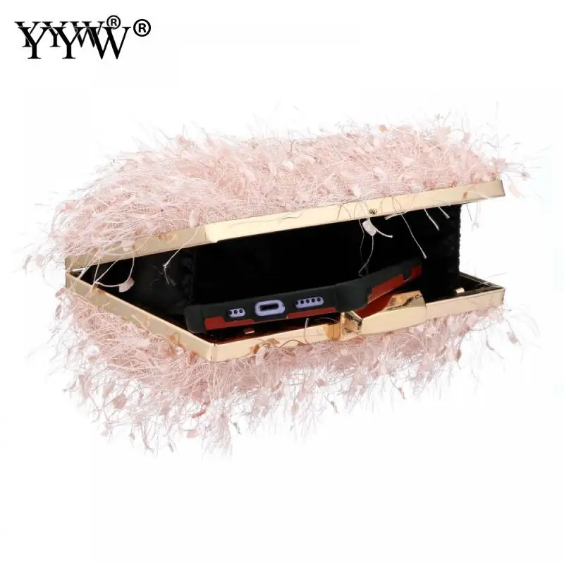 Fashion Fluffy Women Tassel Feather Handbag Evening Clutch Bag Party Wedding Chain Crossbody Messenger Purse Female Shoulder Bag