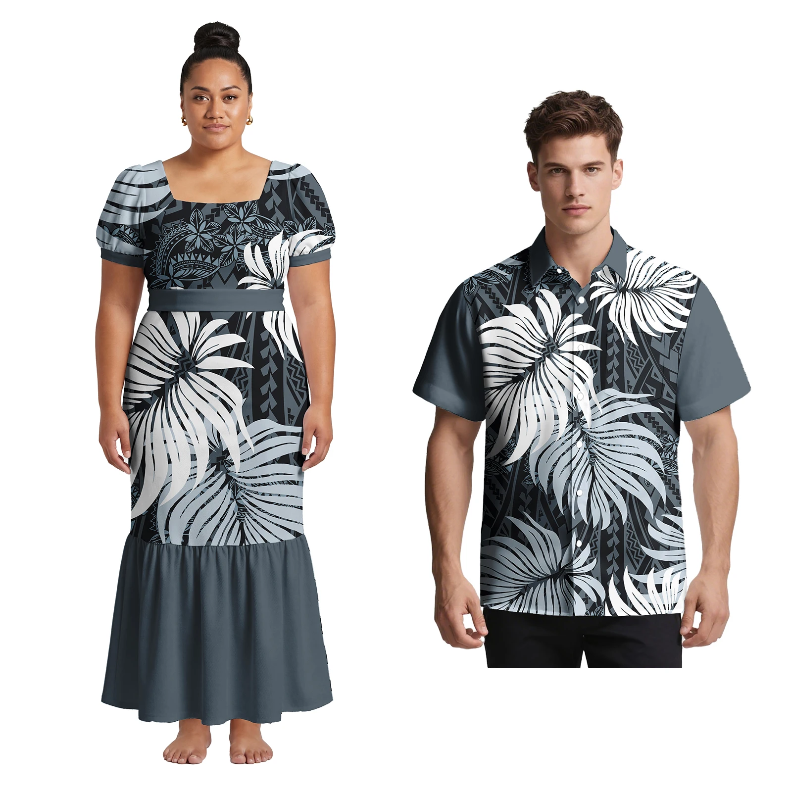 Brand New Custom Couple Clothes Samoan Tribal Plus Size Men Shirts Hawaiian Dress for Women Polynesian Party Prom Couple of Set - view 5