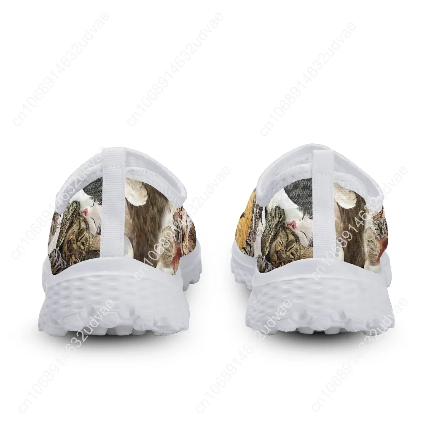 Cute 3D Cat Printing Female Mesh Sneakers Breathable Slip-on Loafers Lightweight Women Flat Shoes Casual Footwear