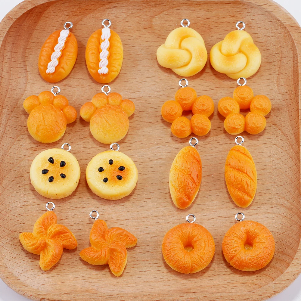 10pcs Roast Breads Biscuits Resin Food Miniature Charms for Jewelry Making DIY Earrings Keychain Necklace Pendants Accessories