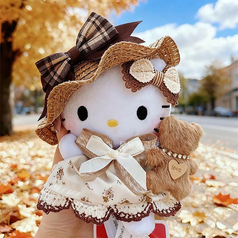Sanrio Hello Kitty Maillard couleur Style pastoral robe florale câlin ours doux en peluche jouet porte-clés clé mignonne Anti-perte sac charme cadeau