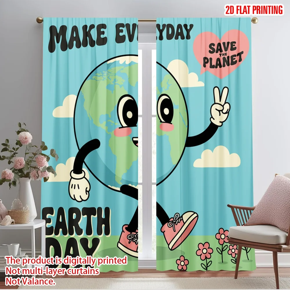 

2pcs 2D flat printing Drapes Earth Day Peace Planet Fabric Without Electricity All Season Party & Holiday Decor Use for gold