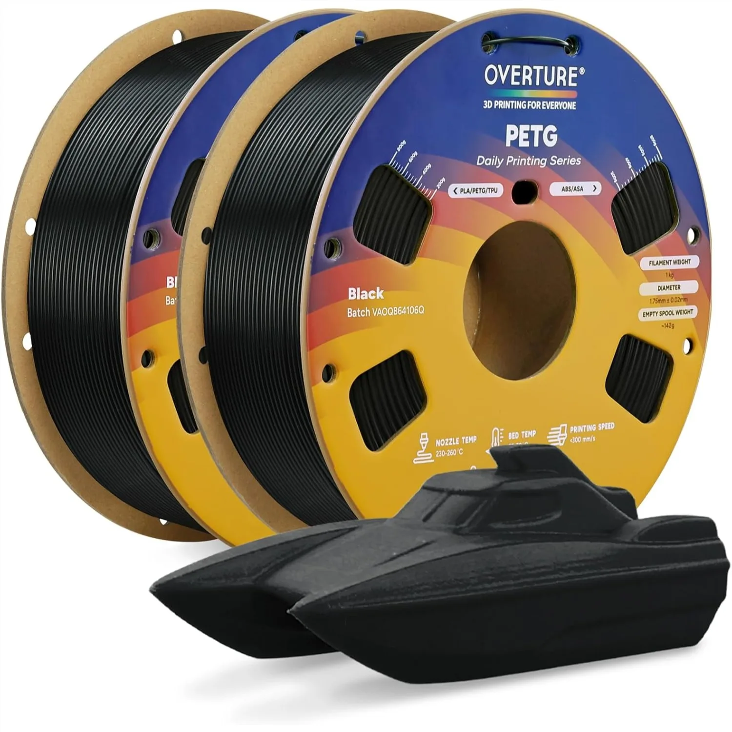

High Speed PETG Filament 1.75mm Bundle 2kg, Neatly Wound & Clog-Free 3D Printer Filament, 2 Pack 1kg(2.2lbs), Accuracy +/