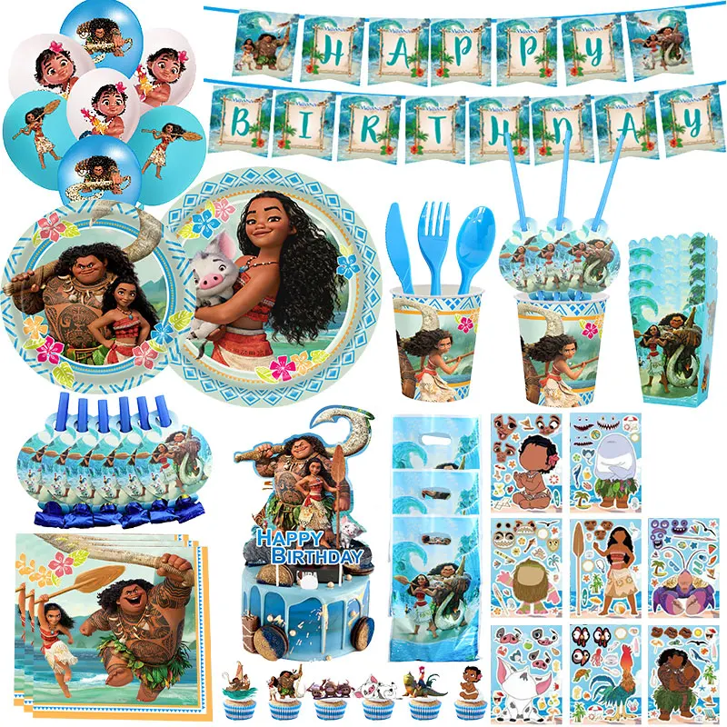 Disney Moana Birthday Decoration Tableware Cup Plate Backdrop Banner Kit Vaiana Moana Theme Happy Party Deco Balloons Supply Set