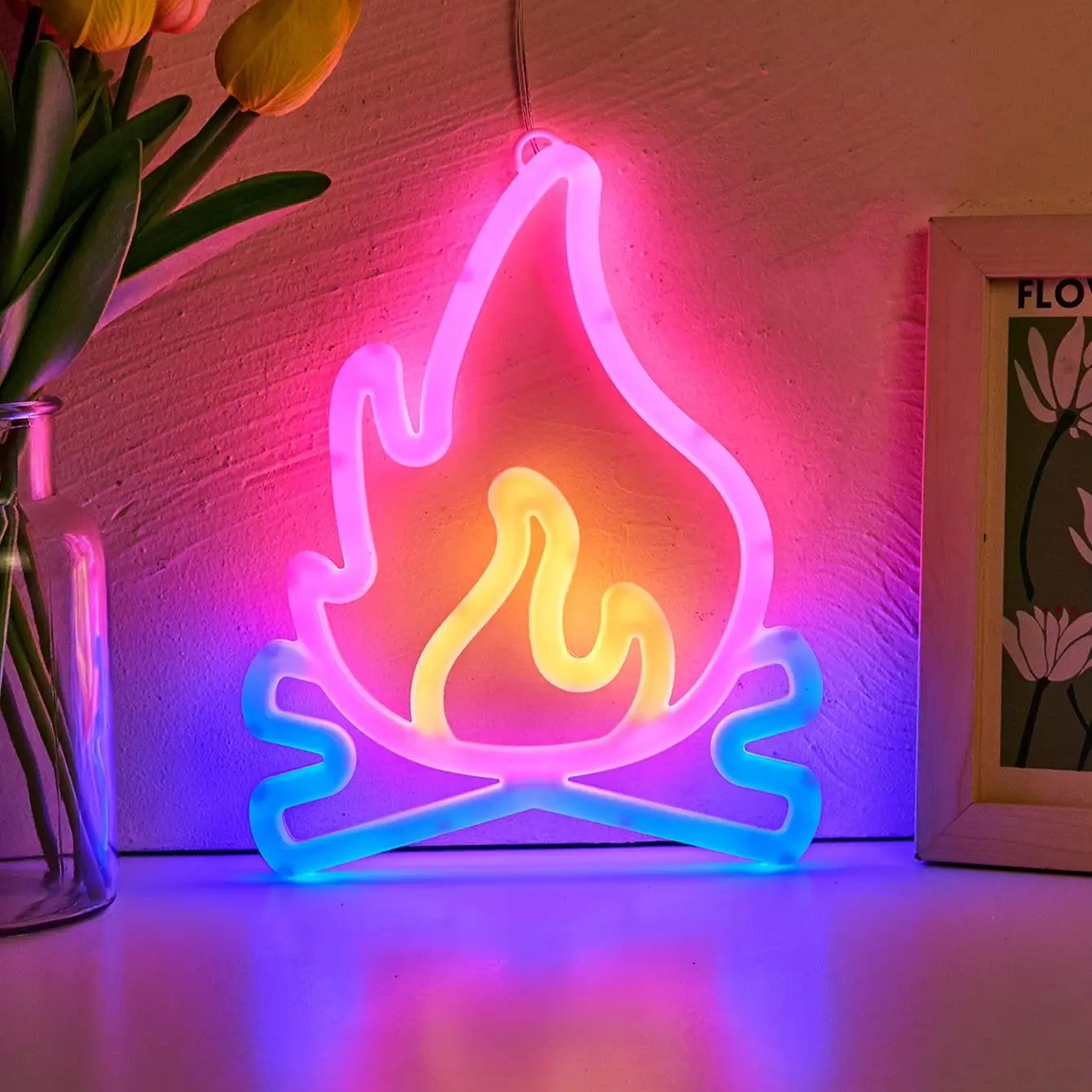 Chi-buy LED Neon Flame Pendant USB Powered Neon Signs Decor Lamp Signs Birthday Gift Wall Art For Bedroom Room Bar Shop