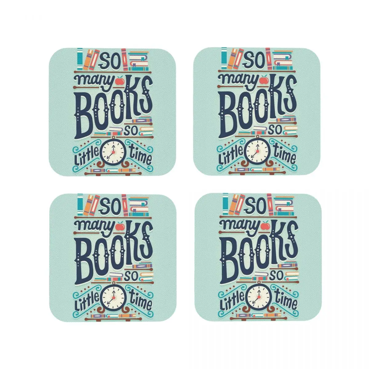 So Many Books So Little Time Coasters Kitchen Placemats Insulation Cup Coffee Mats For Decor Home Tableware Pads Set of 4