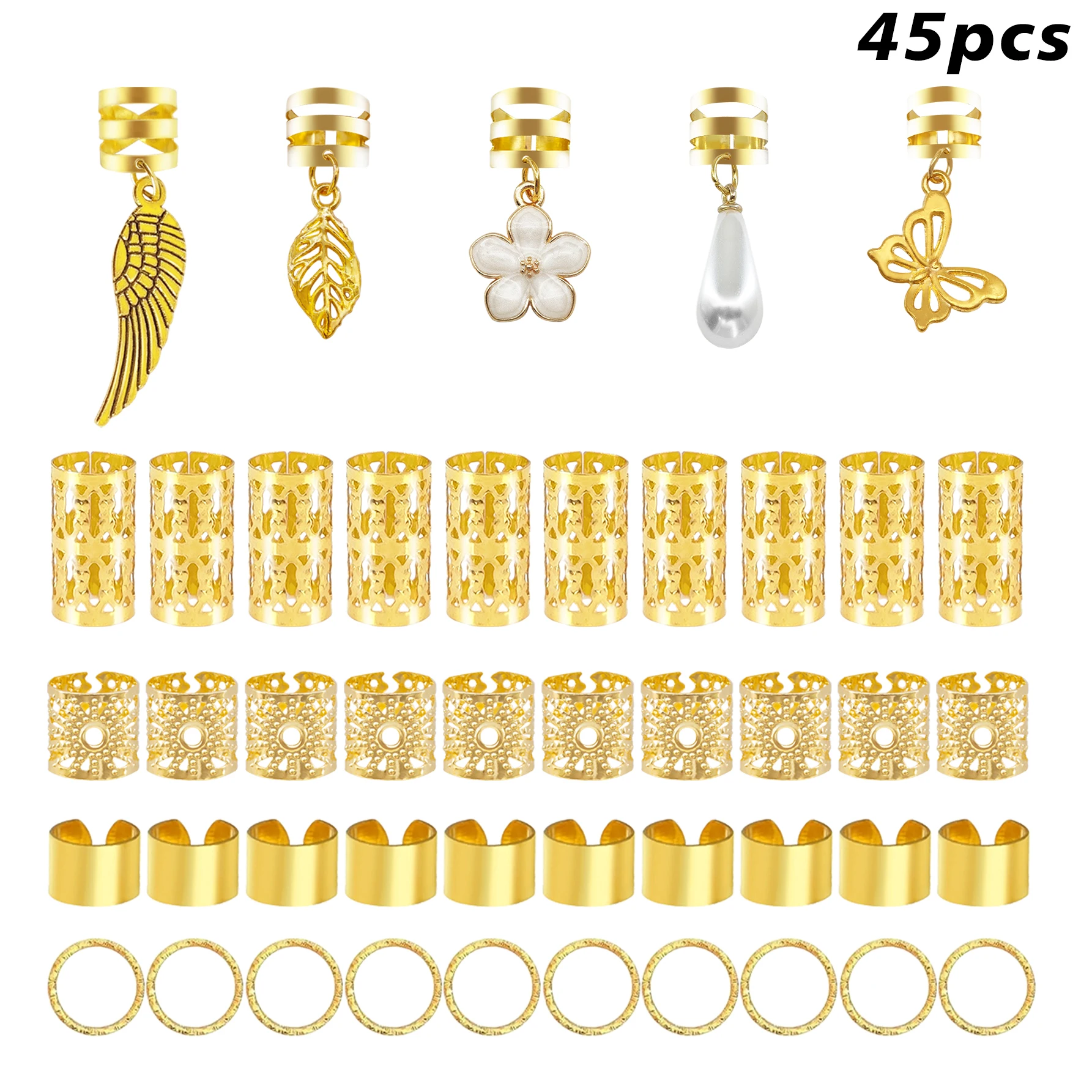 45pcs Flower Pearl Decor Hair Clips & Braid Rings Set