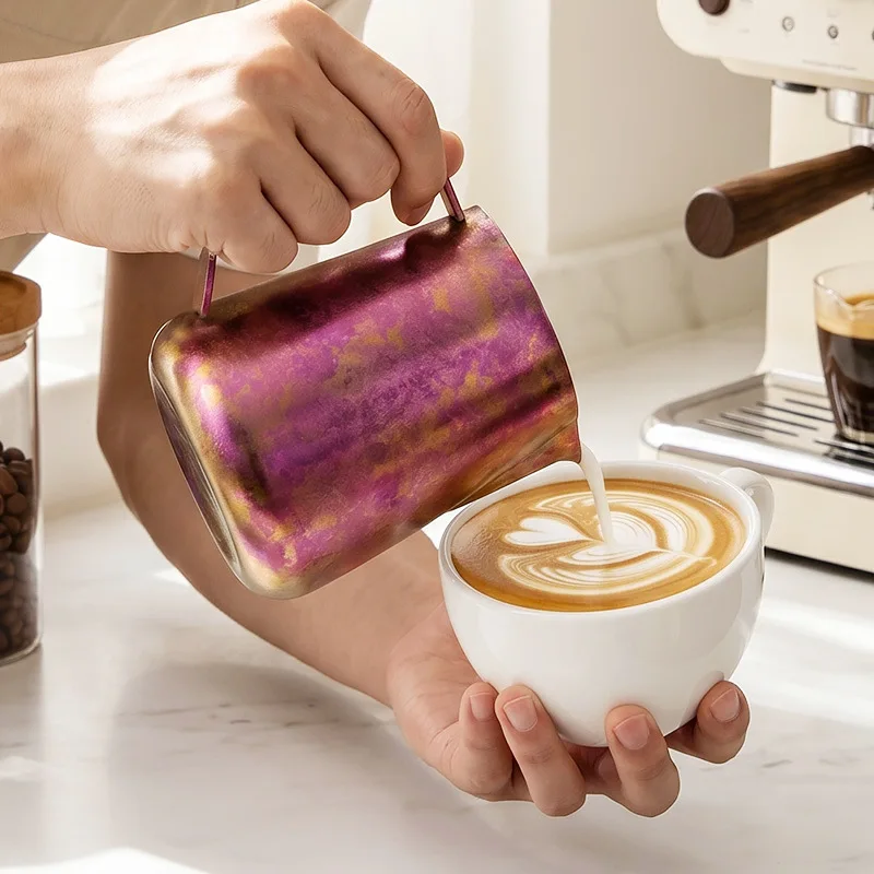 Coffee Cups Titanium 450ml Gradient Color Coffee Milk Frothing Pitcher Pointed Spout Latte Art Cup For Coffee Making Tabletop