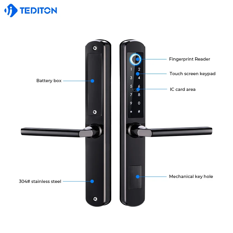 Tediton 防水 Tuya Wifi 屋外指紋コード 304 ステンレス鋼防水スマートドアロック