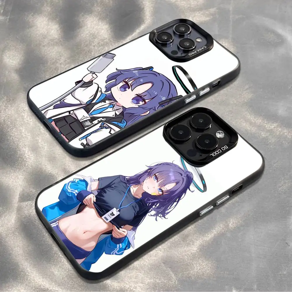 

Hayase Yuuka Blue A-Archive Phone Case For iPhone 16,15,14,13,12,11,Mini,Pro,MAX,plus,Black Matte Shockproof Cover
