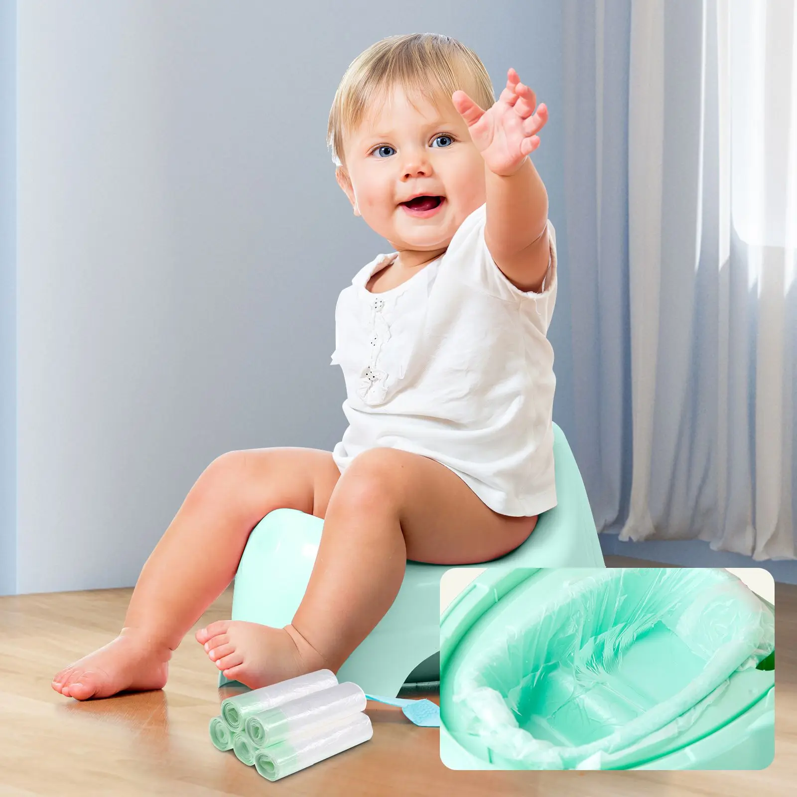 50 Uds bolsas de aseo de viaje forros de orinal de limpieza desechables blanco a prueba de fugas inodoro de viaje la mayoría de las sillas para niños pequeños