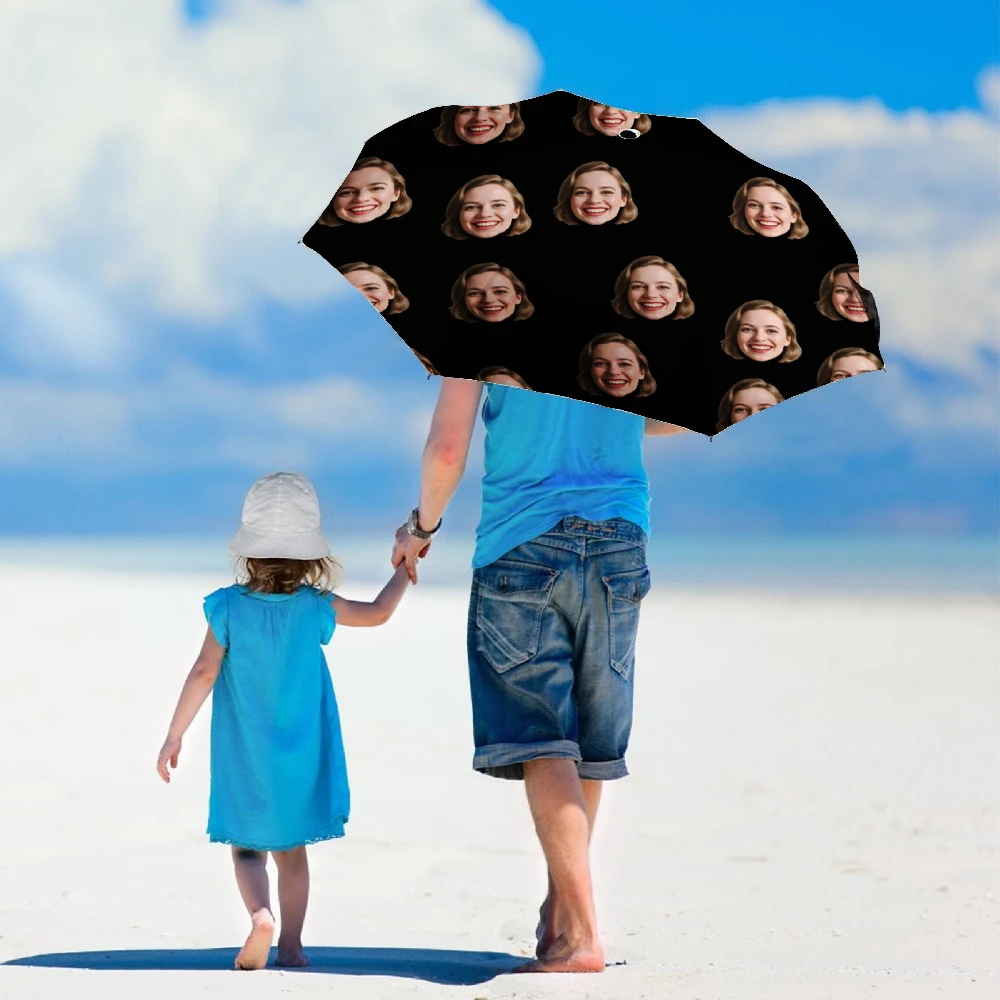 Custom Print Folding Umbrella, Personalized Pattern Photo Customized Compact Travel Umbrella, Windproof Water Repellent UPF50+