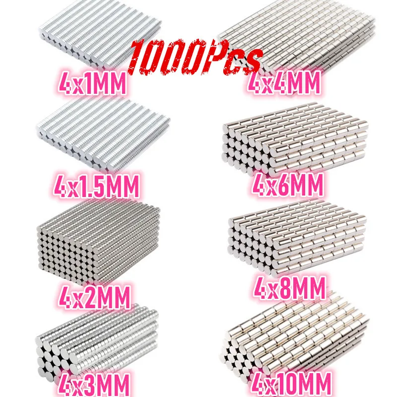 Zion 1000pcs Rare Earth Magnets Diameter 4x1.5mm Small Round Magnets 4mmx10mm Permanent Neodymium Magnets 4x8mm