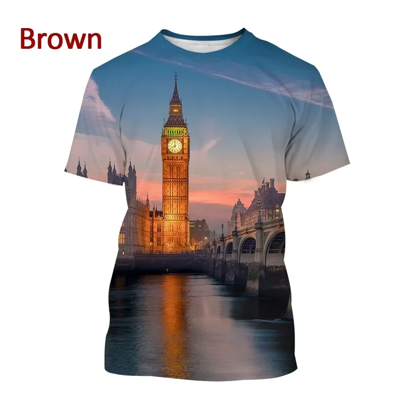 2024 New British London Big Ben Printed Short-sleeved T Shirt Men and Women Casual Clock Tower Building Streetwear Top