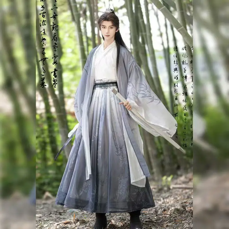 أزياء هانفو التقليدية للزوجين بتصميم ووشيا القتالي للرجال والنساء، طراز ويجين المطبوع بأكمام واسعة، مناسبة للكرنفالات وعروض المسرح وأزياء الكوسبلاي