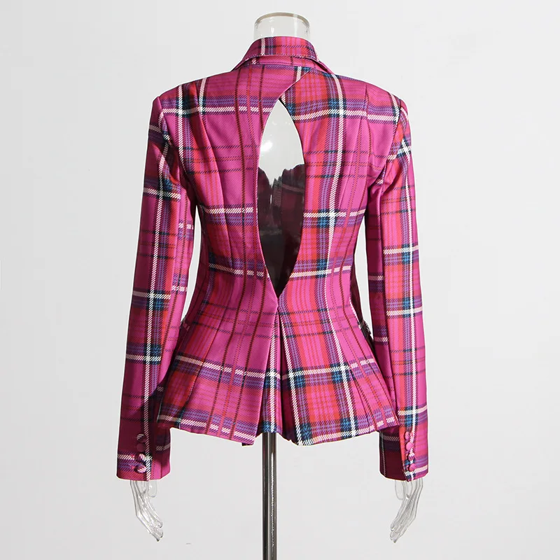 Blazers delgados con espalda descubierta para mujer, trajes con cuello con muescas, chaqueta de manga larga con retales de diamantes, ropa de moda