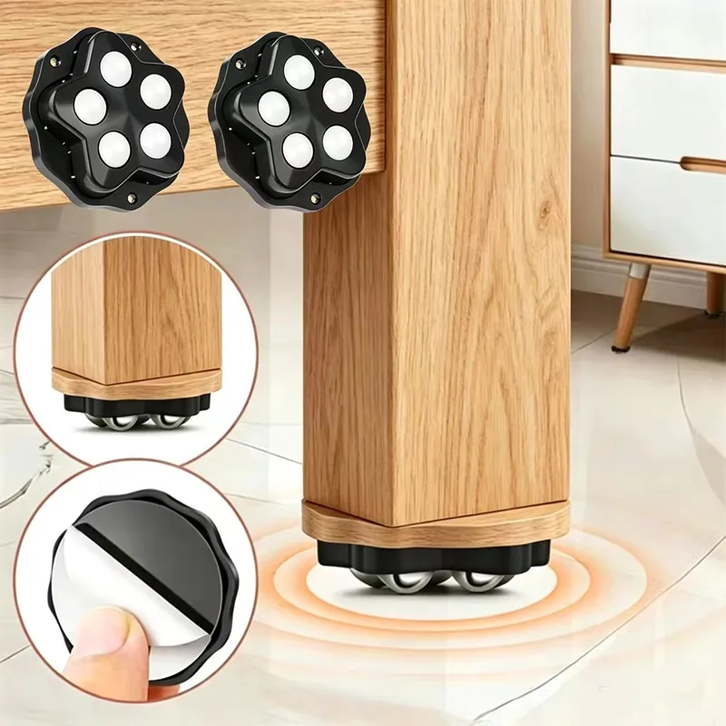 4Pcs Brake-operated Self Adhesive Caster,Heavy Duty 5 Beads 