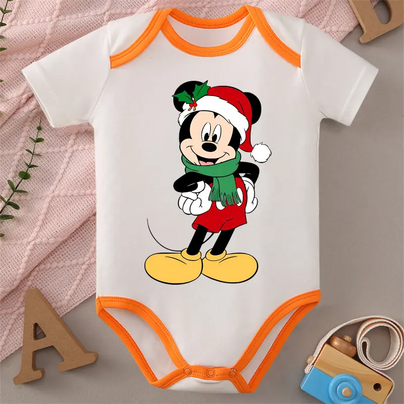 

MINISO с Рождеством и принтом Микки, 100% хлопок, детская одежда, комбинезон, комбинезон, боди для новорожденных 0-12 месяцев, лучший подарок для ребенка