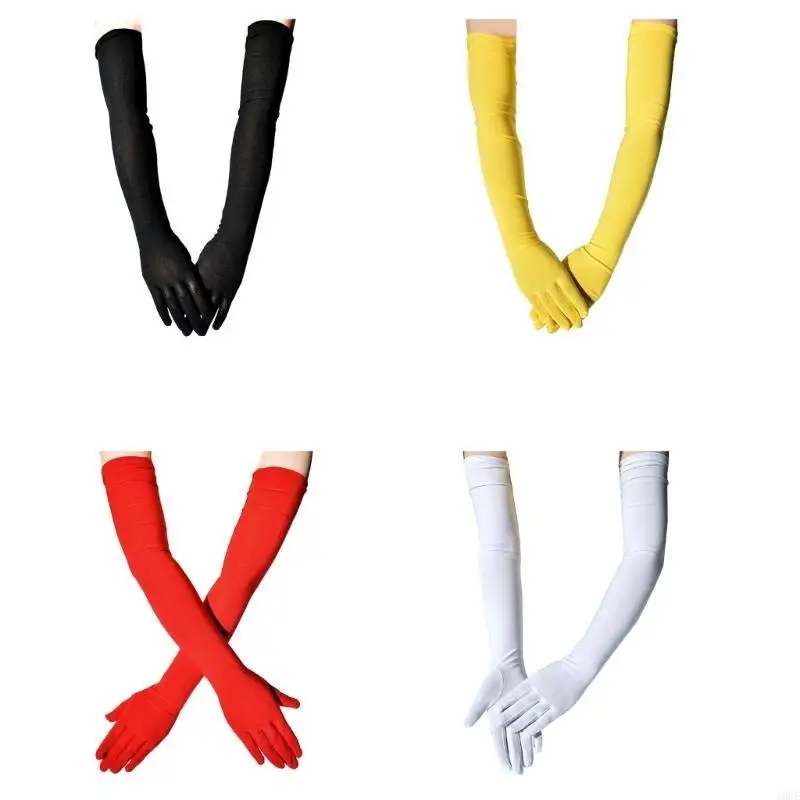 1920s Long Gloves Breathable Christmas Mardi Gras Dress Women Gloves Color Elastic Wedding Party Bride Gloves