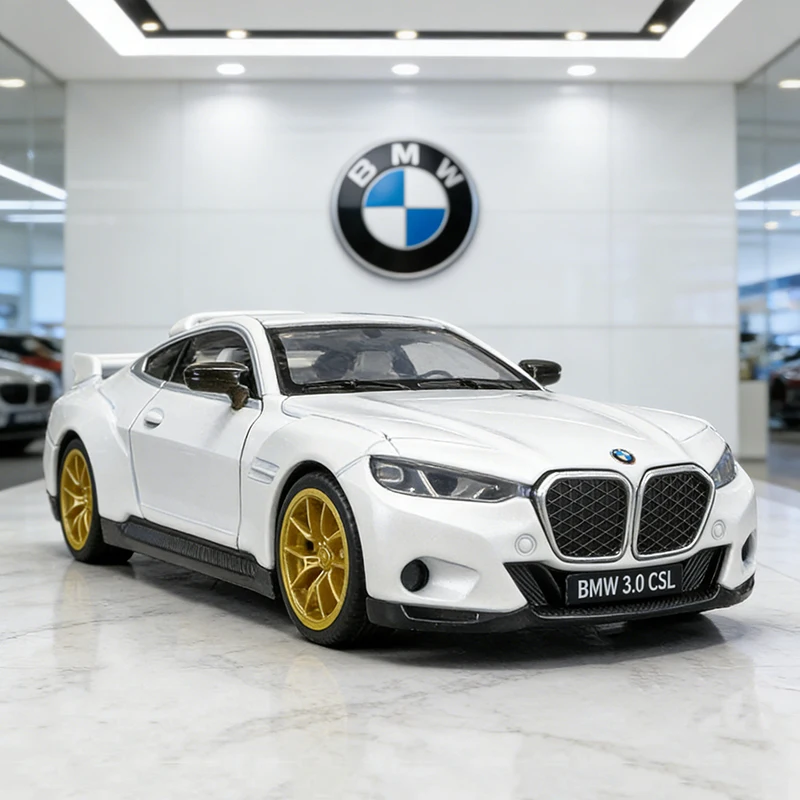 

Металлическая модель автомобиля BMW CSL 3.0 Supercar в масштабе 1:35, литая под давлением, со звуком и светом, игрушка для детей