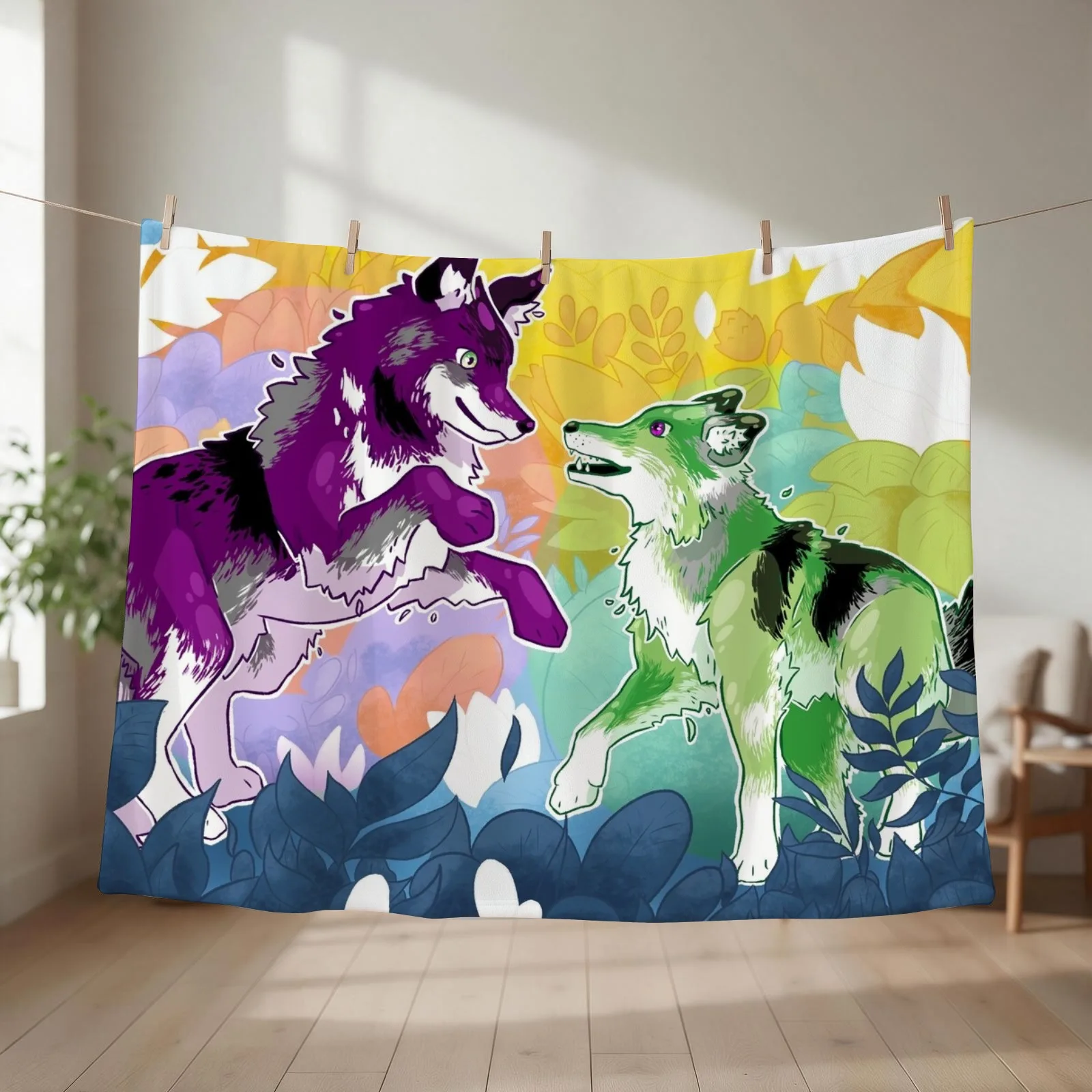 Aro/Ace Wolf Dance Throw Blanket couch cozy soft plush fuzzy picnic outdoor blanket