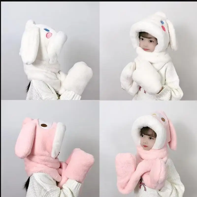 Kawaii Sanrio Kuromi My Melody Cinnmoroall Anime Cartoon  Plush Hat Gloves Scarf Three Piece Set Cute Warm Scarf 2024