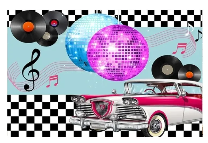Fondo de fiesta de cumpleaños de Rock Roll, fondos fotográficos Retro, hora de comedor, tienda de comida rápida, baile de bola, tema de música, 50s